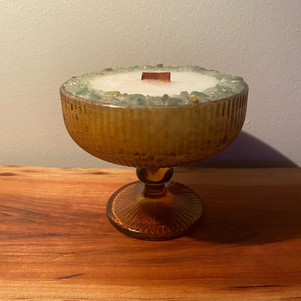 Handmade Christmas Tree Martini Glass Candle - Green Aventurine Crystals